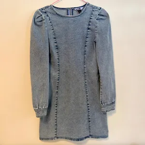 Vylette Danish Darling Long Puff Sleeve Denim Mini Dress Blue Womens Small NWT thumbnail 2