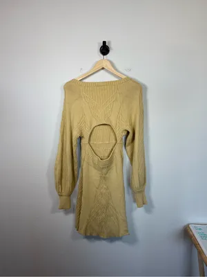 Free People Emmaline Mini Sweater Dress Womens Small NWT Cutout Puff Sleeve thumbnail 14