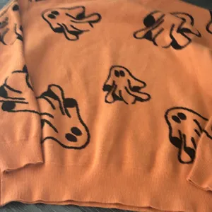 Playful Ghost Pattern Crewneck Sweater Orange Size M thumbnail 3