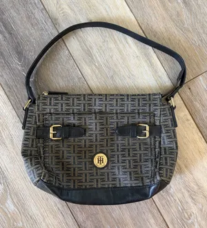 Tommy Hilfiger Vintage Brown & Black Monogram Leather Shoulder Bag thumbnail 1
