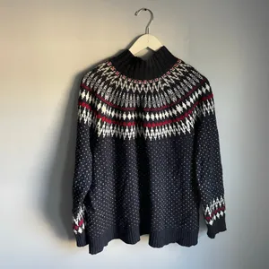 Eddie Bauer Navy Blue Wool Blend Fair Isle Mock Neck Sweater Size Extra Large XL thumbnail 2