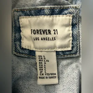 Forever 21 Los Angeles Women’s Distressed Frayed Crop Denim Jean Jacket LG thumbnail 15