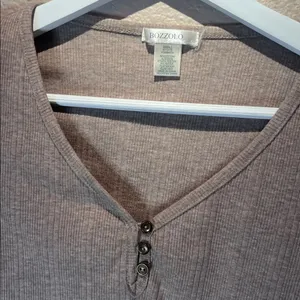 Bozzolo Women’s Cropped Henley Style Shirt Brown Taupe Size Small thumbnail 3