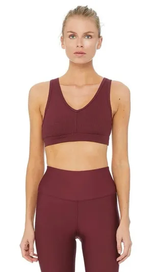 Alo Yoga Togetherness Red Cutout Back Ribbed Knit Padded Sports Bra Top Size S thumbnail 1