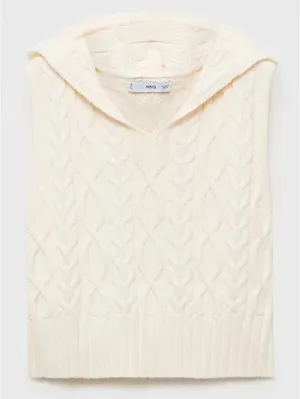 Mango Cable-Knit Gilet with Hood NWT Ecru Small thumbnail 6