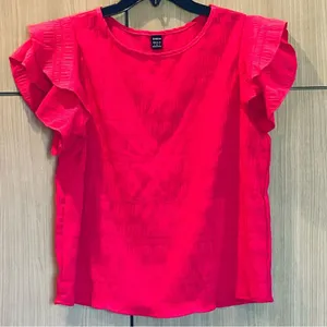 Hot Pink Ruffle Sleeve Top Blouse Flirty Feminine Small thumbnail 1