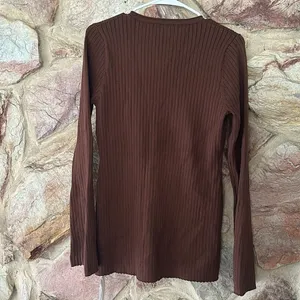Commense Golden Button Split Knit Top size L Brown Size L thumbnail 4