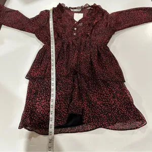 Zara Red & Black Cheetah Print Long‎ Sleeve Ruffled Mini Dress Size L thumbnail 10