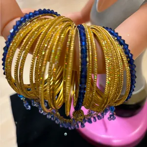 Elegant Gold and Blue Bangles set+Red Gold Bangles,EYECATCHING studded bangles Size XXS thumbnail 1