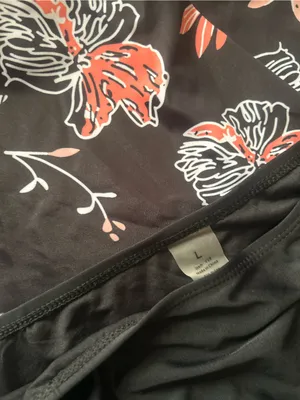 Black Floral High-Waist Bikini Set - Coral & White Flowers thumbnail 2
