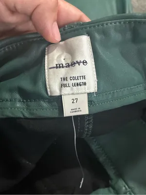 Maeve The Colette Full Length Faux Leather Wide Leg Pants Dark Green size 27 thumbnail 2