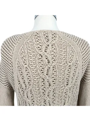 Reiss Beige Open-stitch Cable-knit Sweater Boho Chic Coastal Size Large thumbnail 7