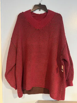 Free People Maisie Oversized Sweatshirt Cranberry Fudge in Medium thumbnail 2