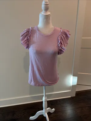 Goldie Lewinter Lilac Ruffle Sleeve Top Sz M thumbnail 2