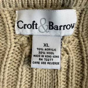 Croft Barrow Wool Blend Cardigan Women XL Cable Knit Beige Button Front Vintage thumbnail 3