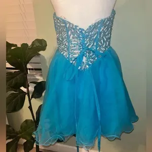 NWT Narianna Corset Back Blue Strapless Tulle Babydoll Dress thumbnail 5