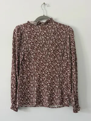 Reformation Amira Long Sleeve Floral Boho Blouse Chocolatier Brown White XS thumbnail 8