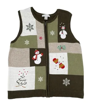 Vintage Y2K Christmas Sweater Vest Size Large Christopher & Banks Full Zip Green thumbnail 1