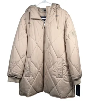 Tommy Hilfiger Jacket Women's Large Mid Weight Quilted Puffer Cream Beige NWT thumbnail 1