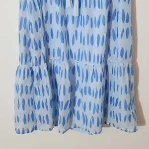 J. Marie Blue Print Ruffle Sleeve Tiered Mini Dress Size Medium NWT thumbnail 3