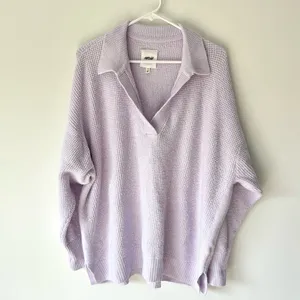 Aerie CozyUp Waffle Polo Sweater Lavender Dawn Purple Oversized Baggy Knit thumbnail 3