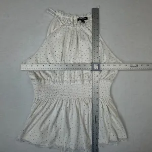 Express Top Sz M NWT Ivory Polka Dots Halter Smocked Sleeveless Peplum Lined thumbnail 4