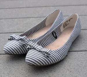 Basic Edition Striped Bow Flats | Striped Ballet Flats With Bow Blue Size 10 thumbnail 1