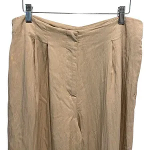 Zara Womens High Waisted Pleated Wide Leg Trouser‎ Pants Beige Large thumbnail 2