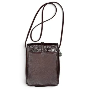 Brighton Oxblood Leather Vtg Croc Embossed Crossbody Bag Silver Buckle & Charm thumbnail 8