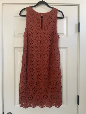 Women’s Evereve Brooklyn Crochet Sleeveless Mini Dress Rust Size L thumbnail 6