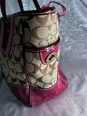 Vintage Y2K Coach Gallery Hampton Signature C Burgundy Suede Canvas Purse Jacqua thumbnail 2
