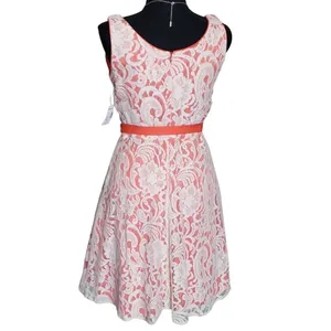 Dressbarn Coral Lace Fit Flare Dress Size 8‎ Sleeveless Tie Waist Women thumbnail 6