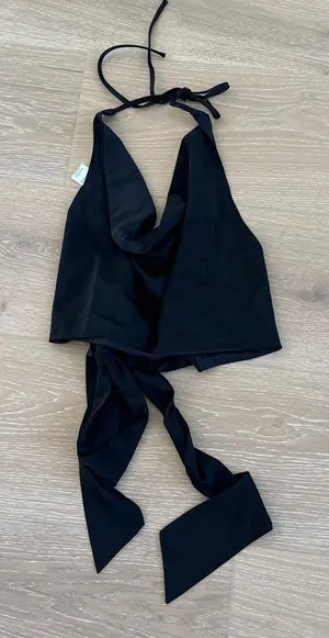 All The Ways Cowl Halter Tie Back Top Calianna Size XS Black thumbnail 1