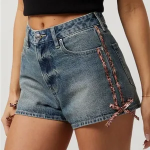 Pacsun Denim Shorts Sz 30 High Waisted Cheetah Bows Festival‎ Retro Casual thumbnail 1
