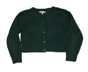 L Love Tree Women’s Deep Green Emerald Cropped Cardigan Sweater Autumn Fall thumbnail 1