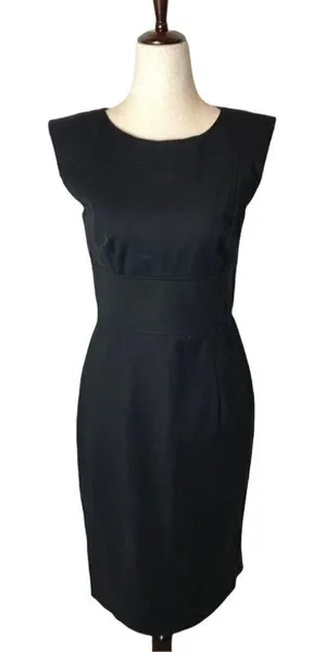 French Connection‎ Black Capped Sleeve Cotton Blend Sheath Dress Size 6 thumbnail 1