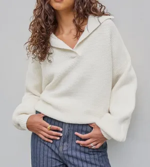 Dreamers by Debut Women's Size Medium/Large Collared Dolman Sleeve Sweater Cream thumbnail 1