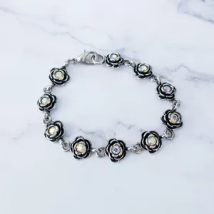 Vintage Premier Designs Clasp Bracelet Flowers with Iridescent Gems thumbnail 1