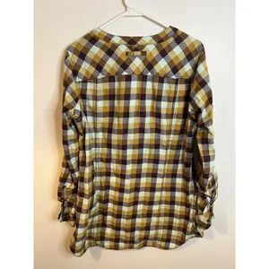 Duluth Trading Co Top W Med Yellow Flannel Plaid Tunic Button Front Fall Autumn thumbnail 5