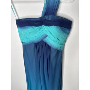 2000s BCBG Max Azria Teal Blue Ombre One-Shoulder Chiffon Evening Gown – Size 0 thumbnail 4