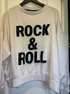 ROCK AND ROLL SWEATSHIRT WHITE WITH BLACK CHENILLE LETTERING
SIZE LARGE PRELOVED thumbnail 1