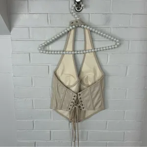 Urban Outfitters Out From Under Cream Faux Leather Halter Corset Top Size M thumbnail 8