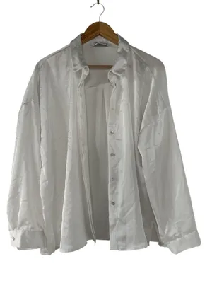 Zara White Satin-Look Button Front Blouse EUC thumbnail 1