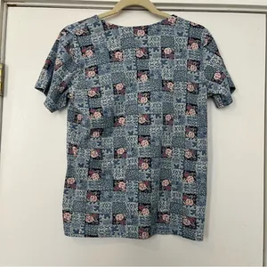 Y2K t-shirt floral checkered square blue gray maroon vintage small granny thumbnail 5