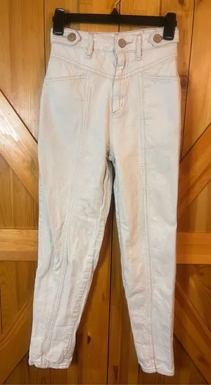 Free People We The Free Jeans Off White Cotton Linen Blend Size 24 (1245) thumbnail 1