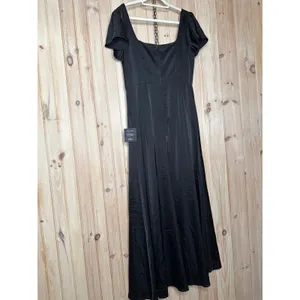 NWT Lulus Ultimate Sweetness Black Satin Flutter Sleeve Maxi Dress Holiday Sz XL thumbnail 7