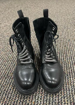 Women's Black Leather Lace-Up Combat Boots thumbnail 1