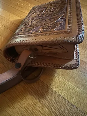 Vtg Hand Tooled Leather Mexico Stamped Crossbody Bag thumbnail 7