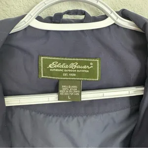 Eddie Bauer dark navy blue zip up rain jacket with hood women’s size L thumbnail 2