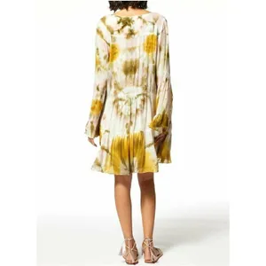 Young Fabulous & Broke Tie Dye‎ Mini Dress Womens Small Yellow Boho Bell Sleeve thumbnail 3
